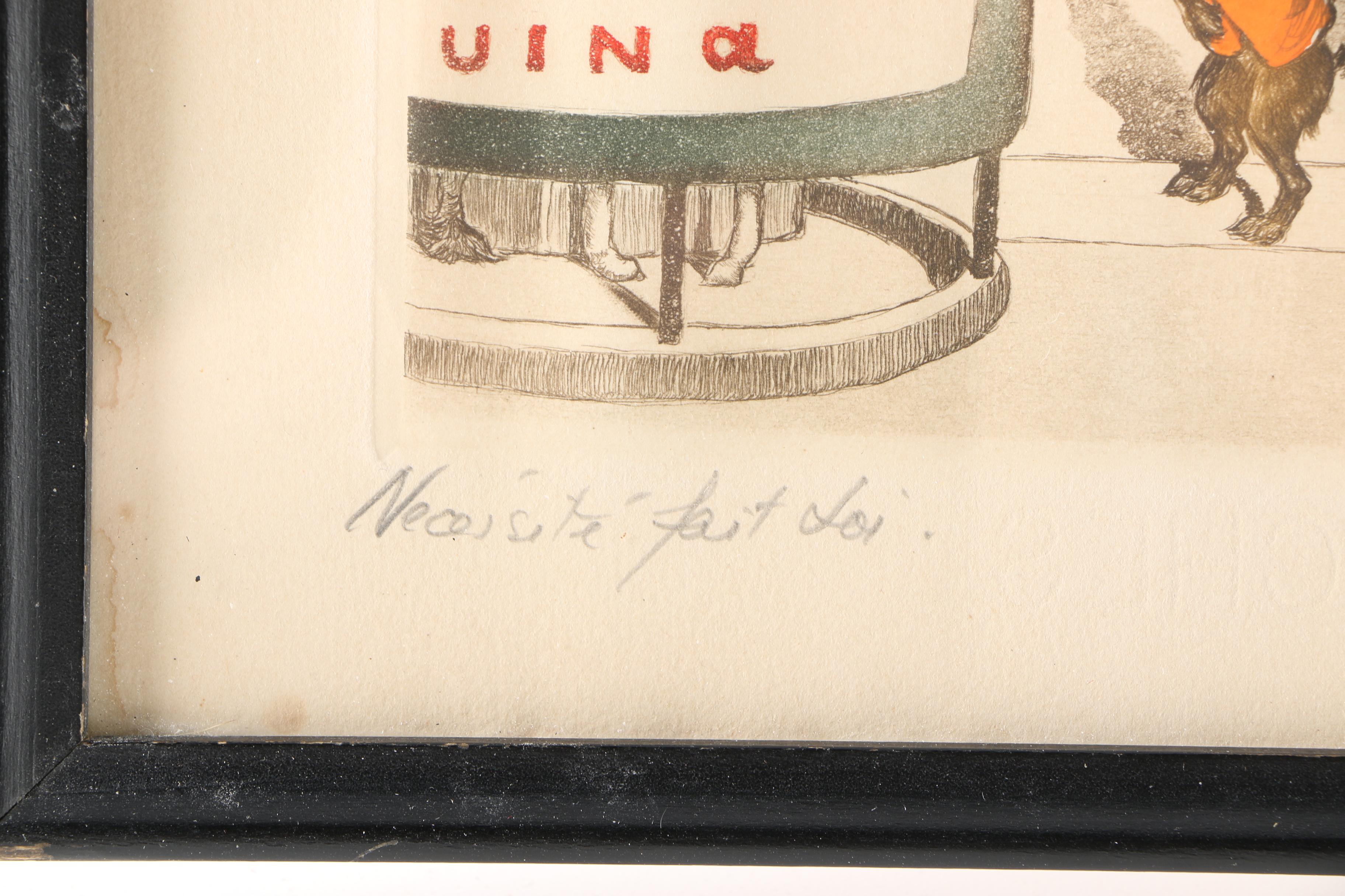 Boris O'Klein Mid Century Hand-Colored Etchings From His "Dirty Dogs of Paris" Series