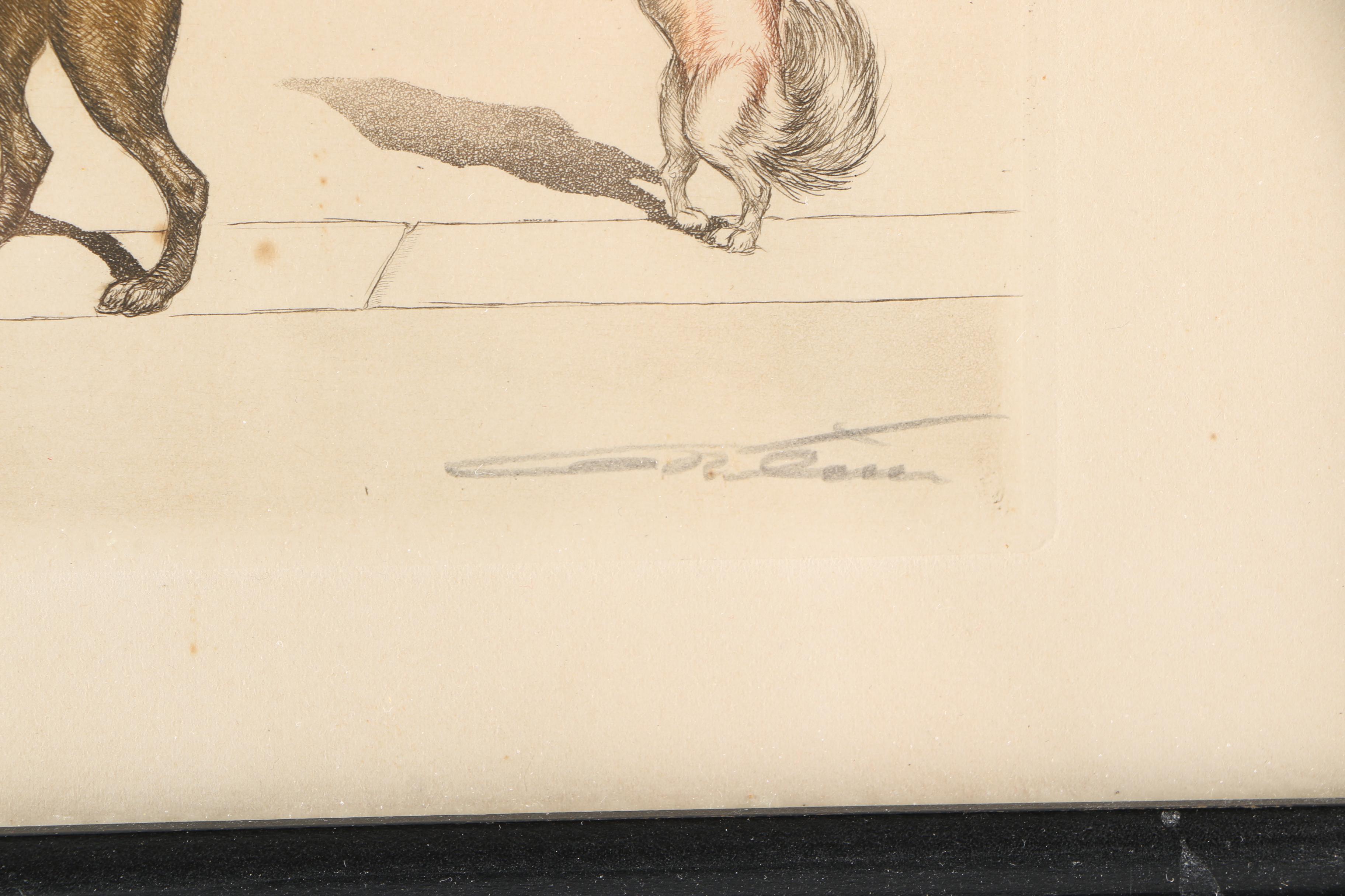 Boris O'Klein Mid Century Hand-Colored Etchings From His "Dirty Dogs of Paris" Series