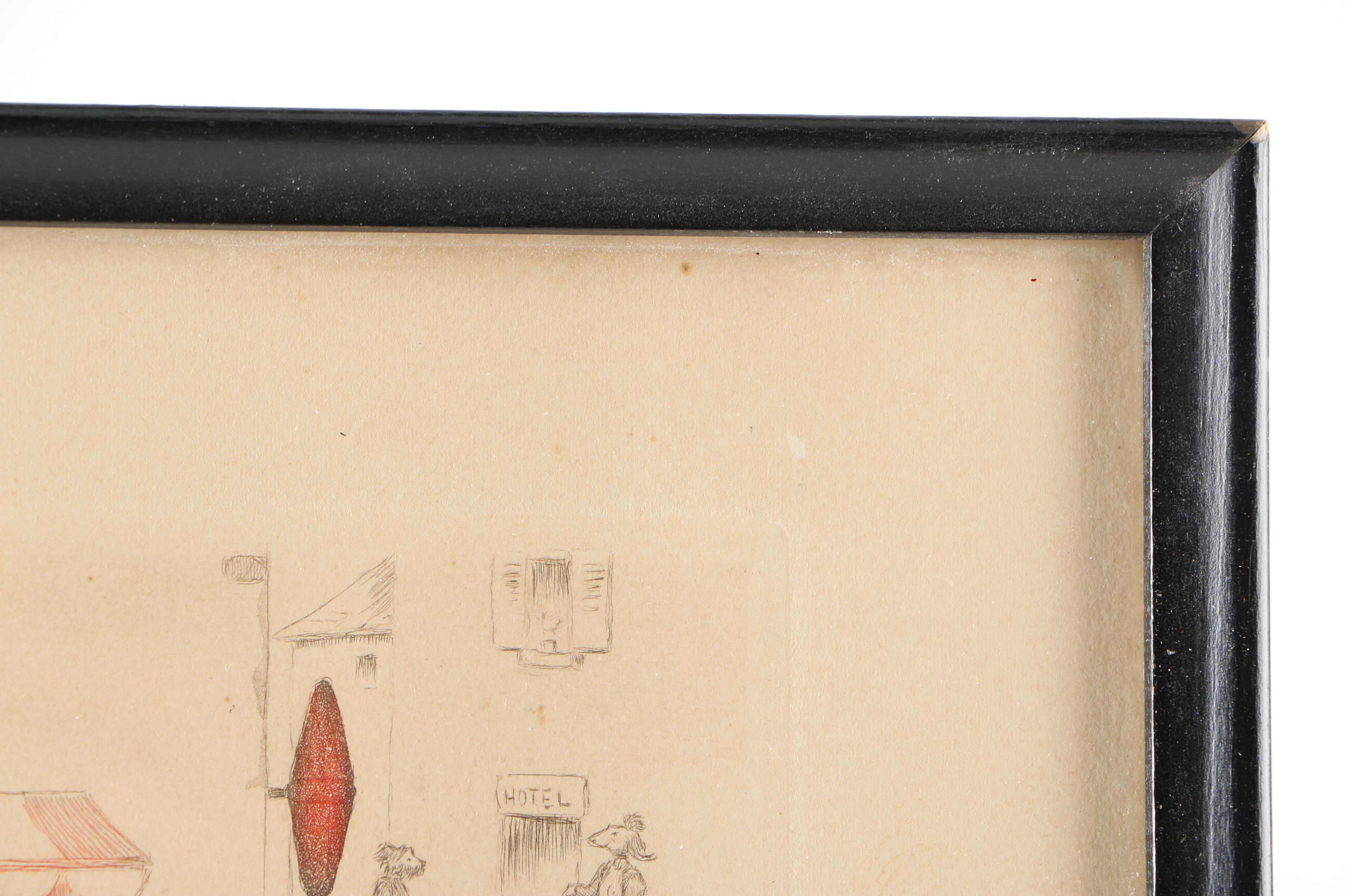 Boris O'Klein Mid Century Hand-Colored Etchings From His "Dirty Dogs of Paris" Series