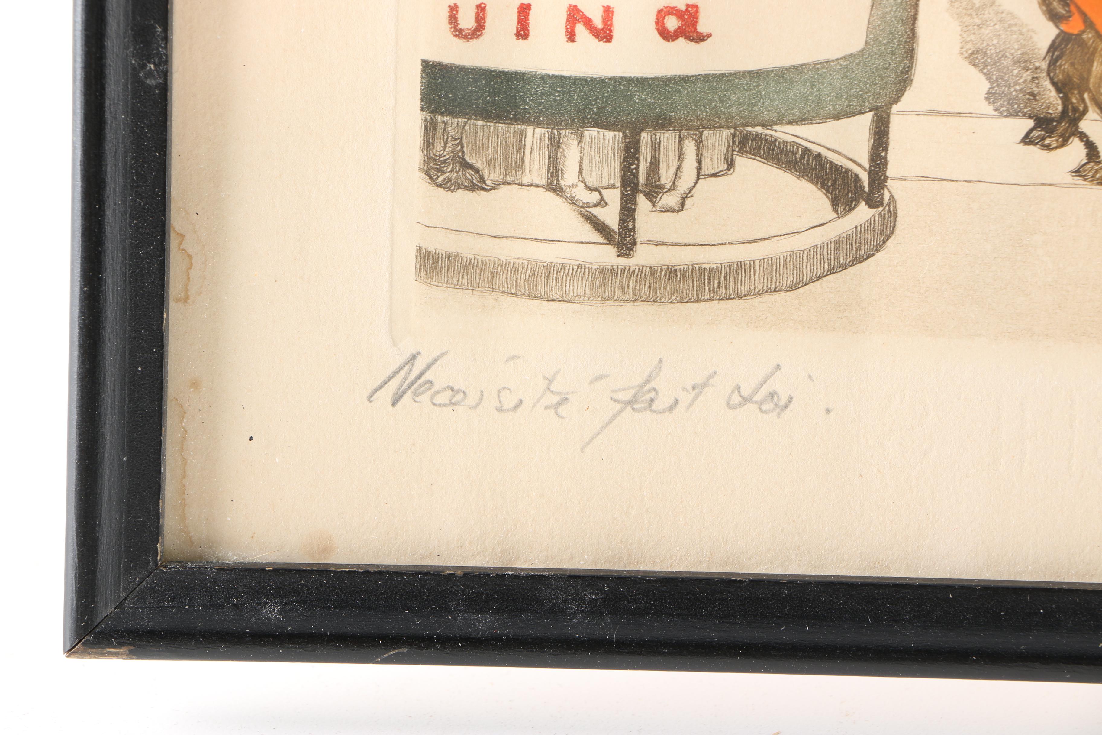 Boris O'Klein Mid Century Hand-Colored Etchings From His "Dirty Dogs of Paris" Series