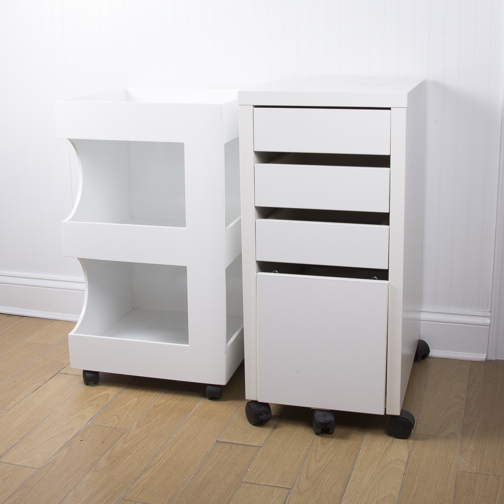 IKEA White Storage Cabinet and Work Table On Casters