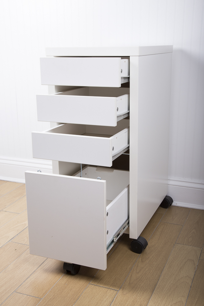 IKEA White Storage Cabinet and Work Table On Casters