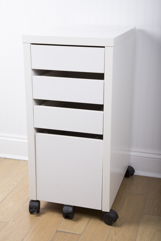IKEA White Storage Cabinet and Work Table On Casters