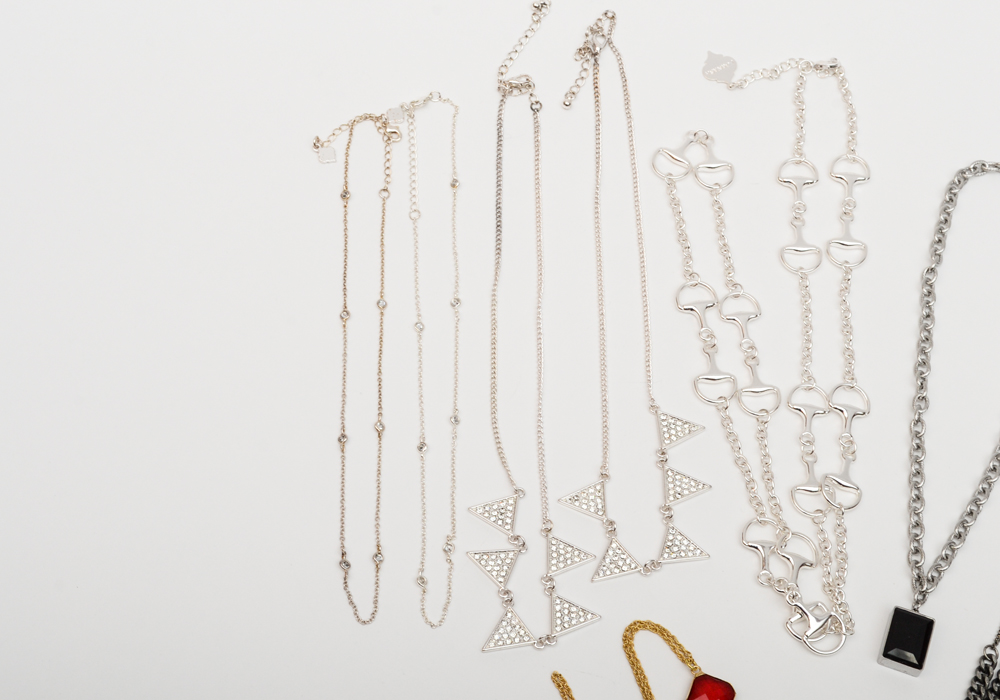 Collection of Gold and Silver Tone Small Chain and Pendant Necklaces