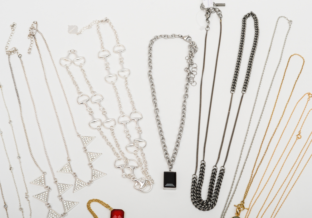 Collection of Gold and Silver Tone Small Chain and Pendant Necklaces