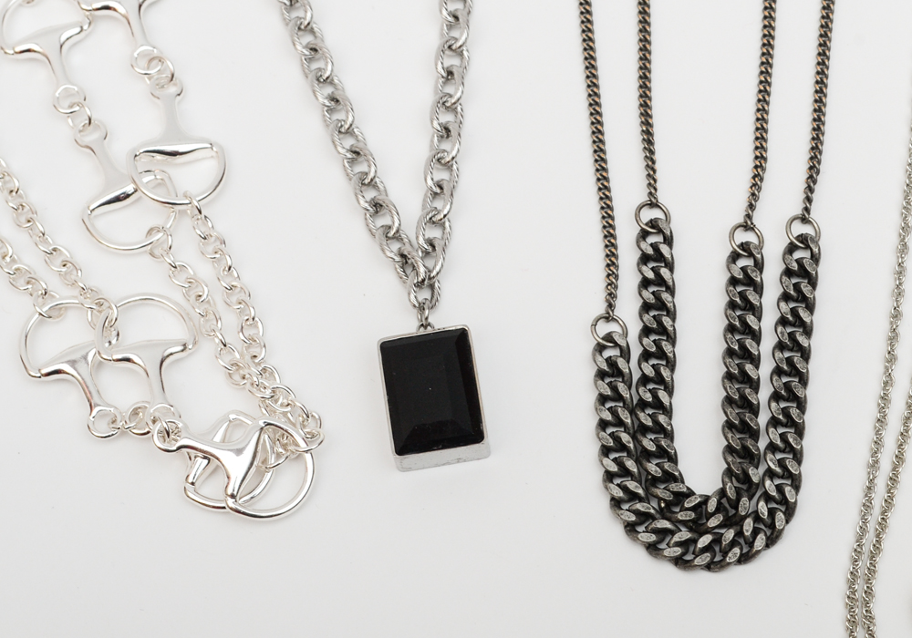 Collection of Gold and Silver Tone Small Chain and Pendant Necklaces