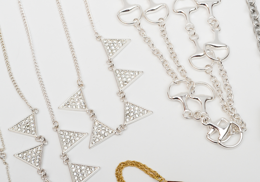 Collection of Gold and Silver Tone Small Chain and Pendant Necklaces