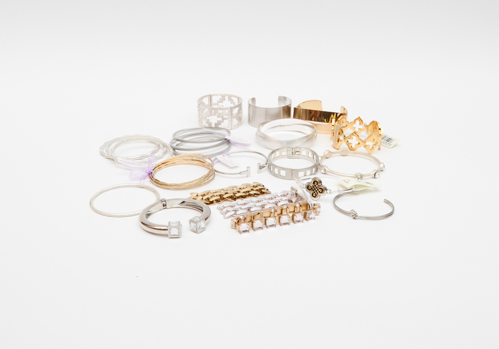 Collection of Gold and Silver Tone Fashion Bracelets