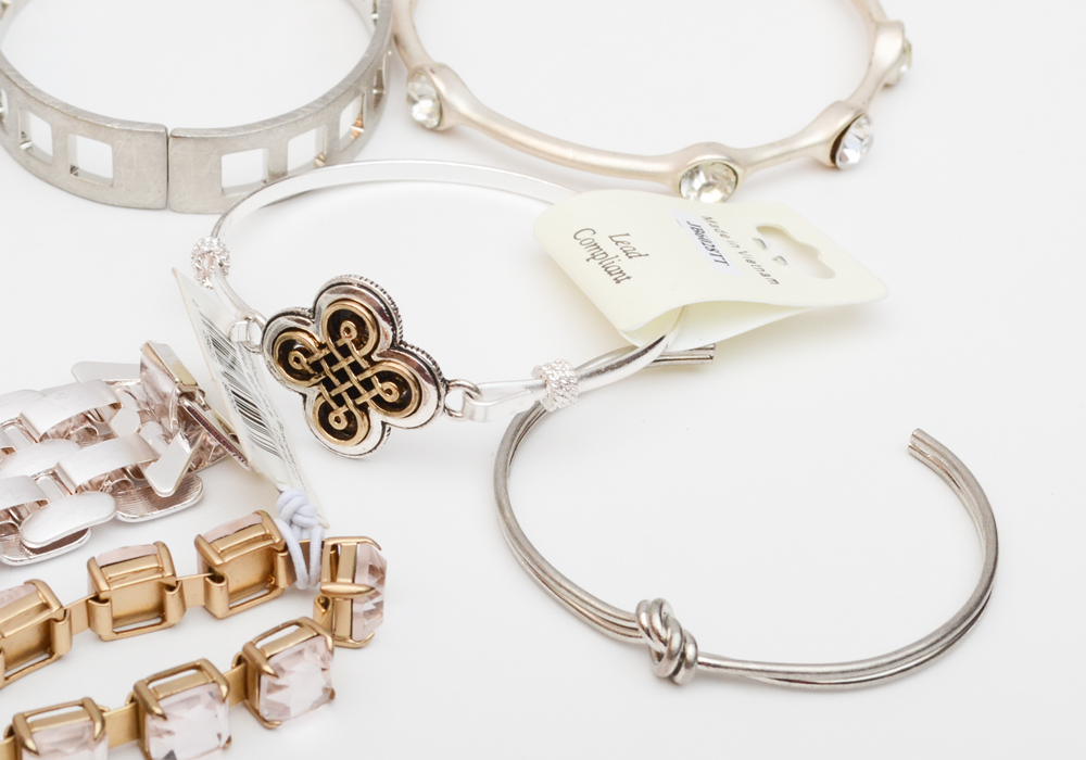 Collection of Gold and Silver Tone Fashion Bracelets