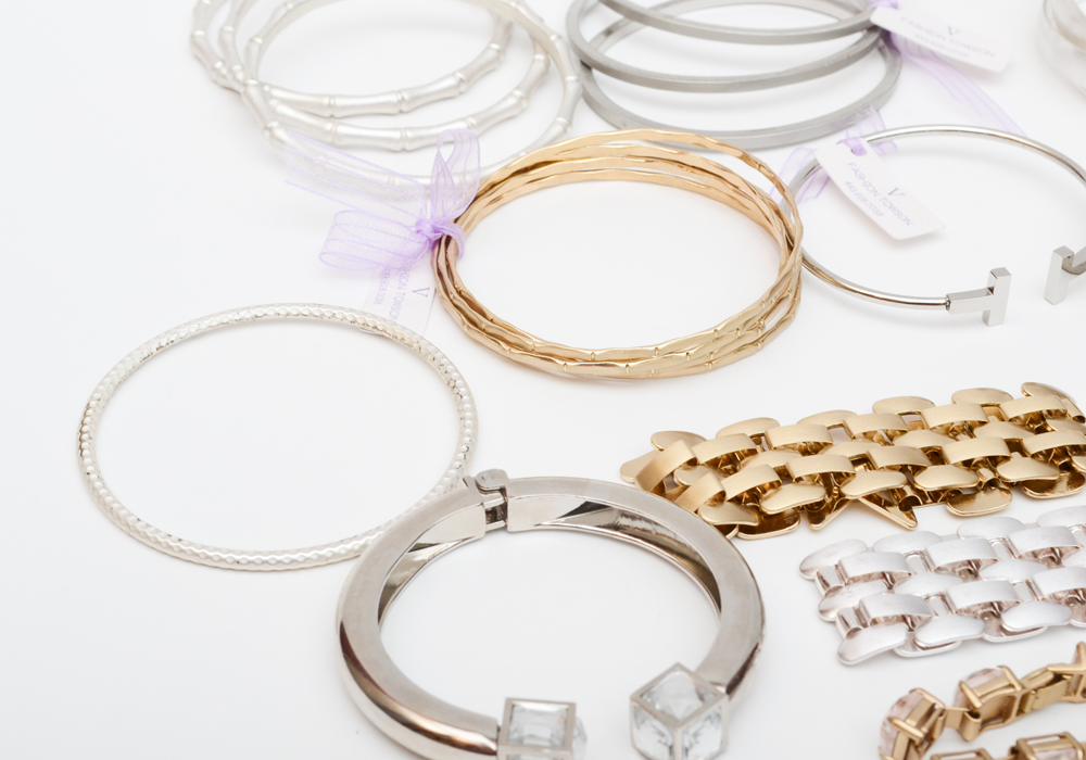 Collection of Gold and Silver Tone Fashion Bracelets