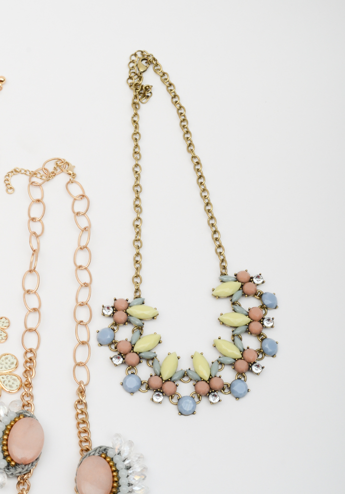 Rhinestone and Beaded Gold Tone Chain Necklaces