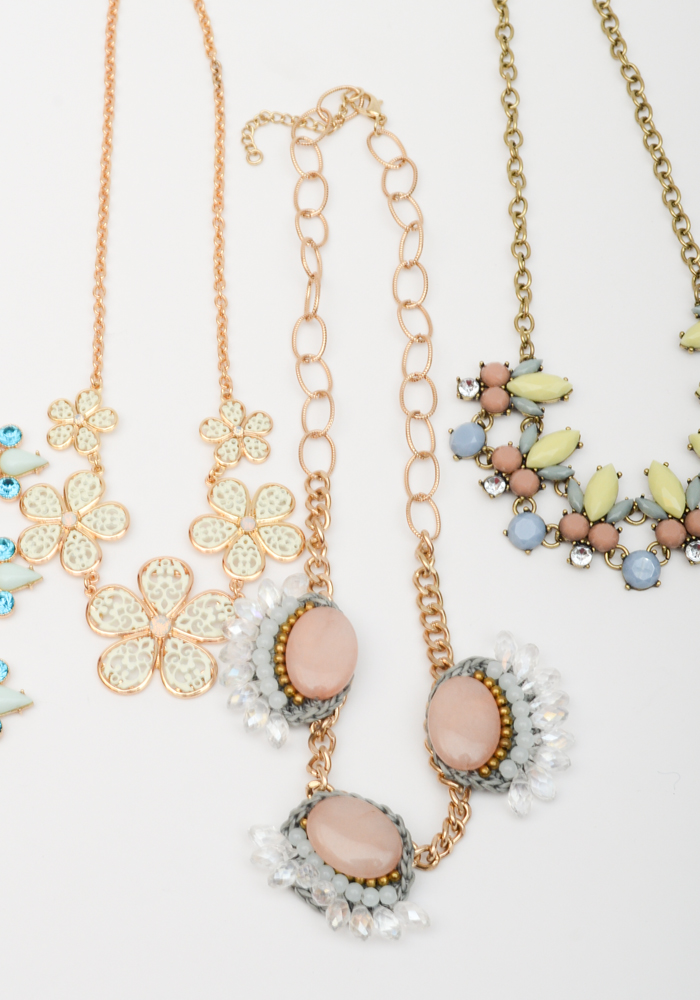 Rhinestone and Beaded Gold Tone Chain Necklaces