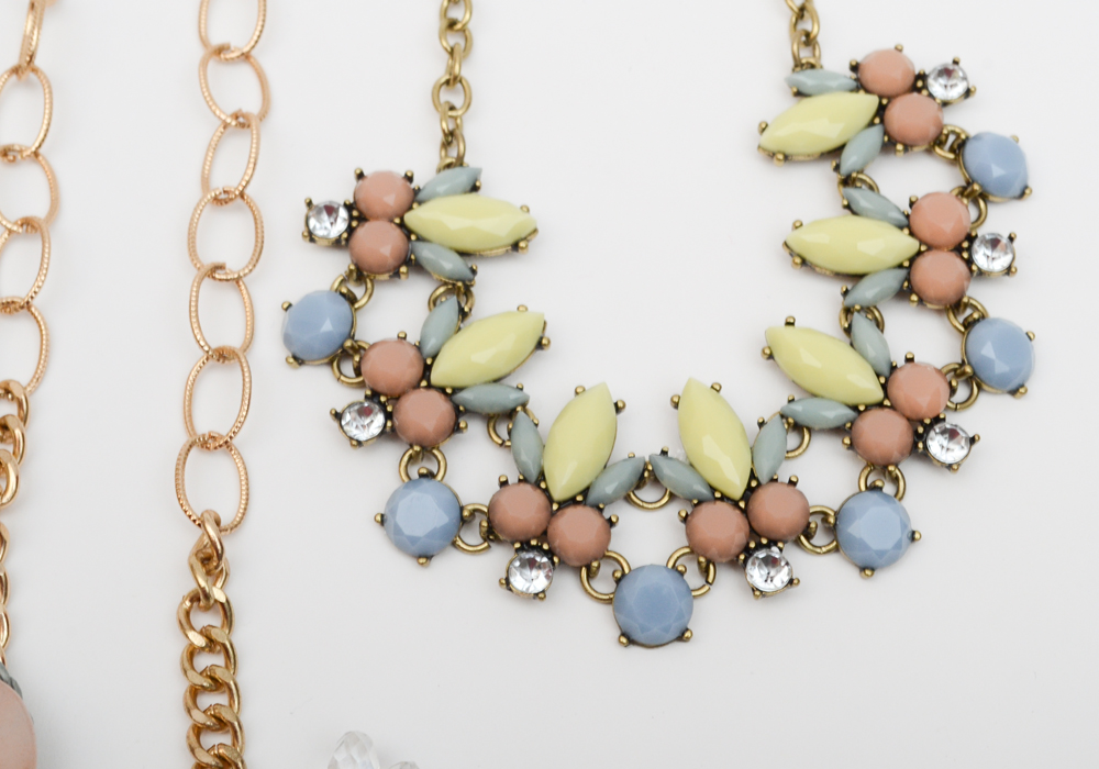 Rhinestone and Beaded Gold Tone Chain Necklaces