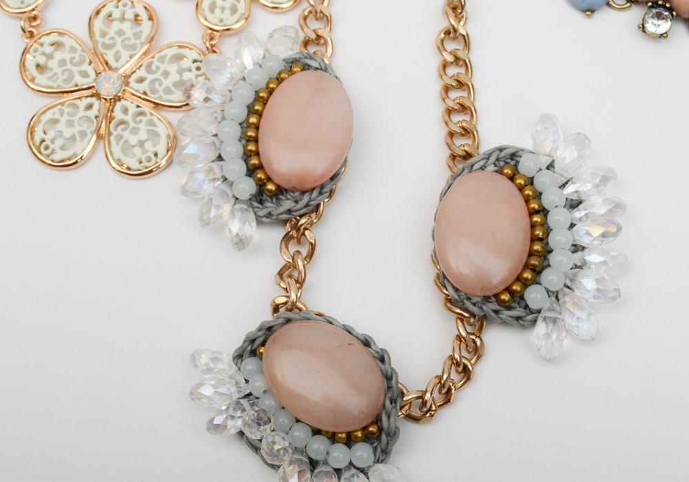 Rhinestone and Beaded Gold Tone Chain Necklaces