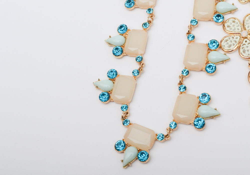 Rhinestone and Beaded Gold Tone Chain Necklaces