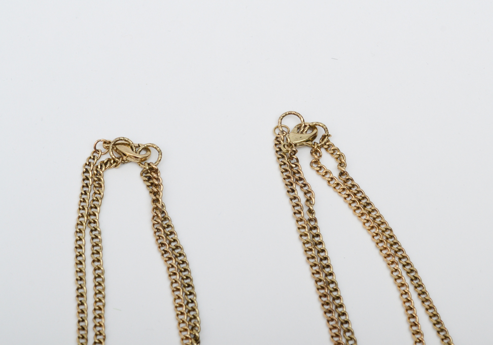 Rhinestone and Beaded Gold Tone Chain Necklaces