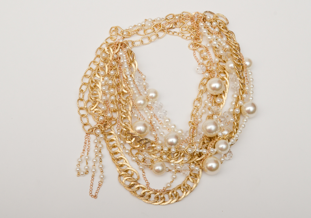 Large Pearl and Rhinestone Fashion Necklaces