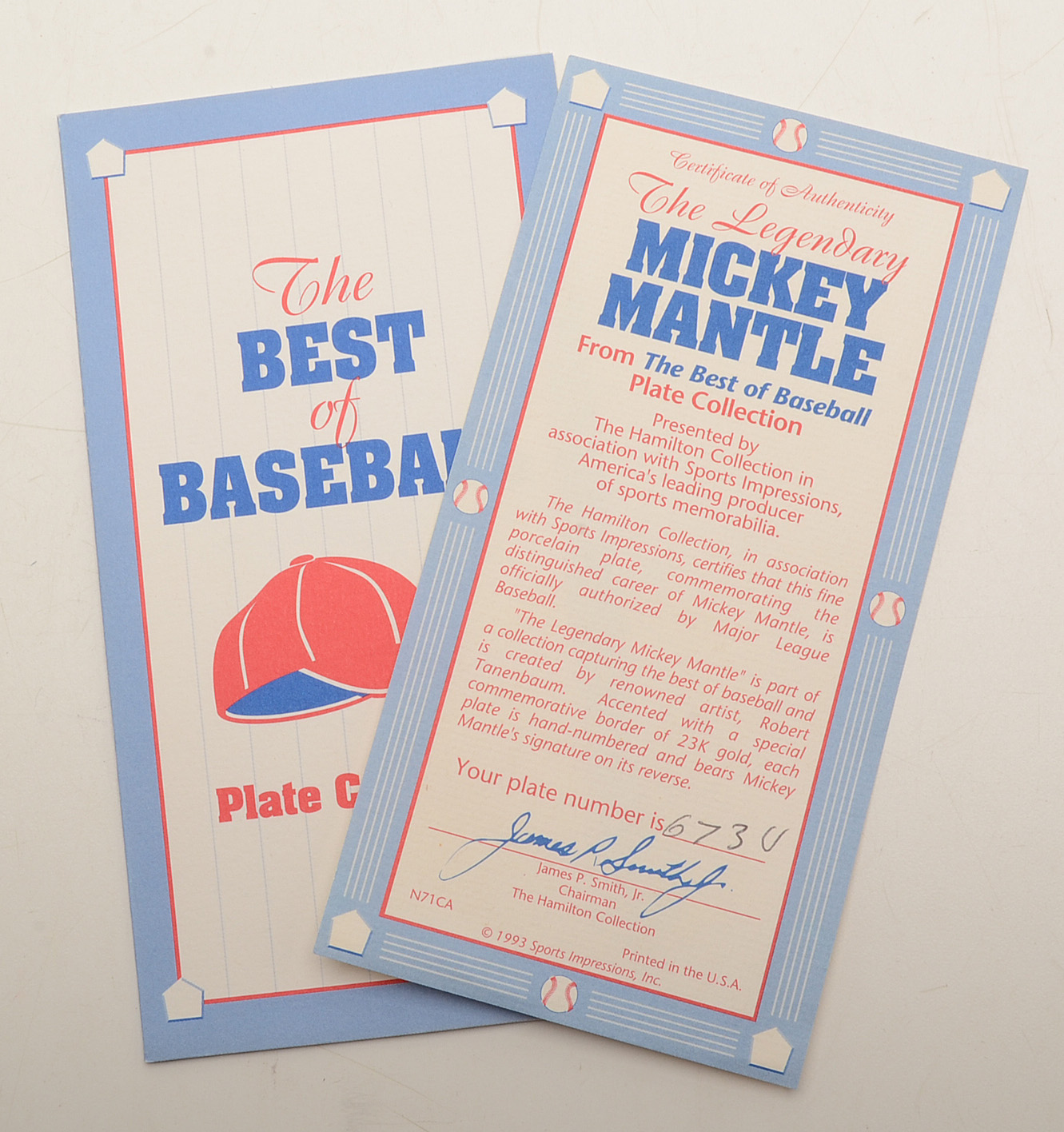 1993 Hamilton Collection Babe Ruth and Mickey Mantle Plates