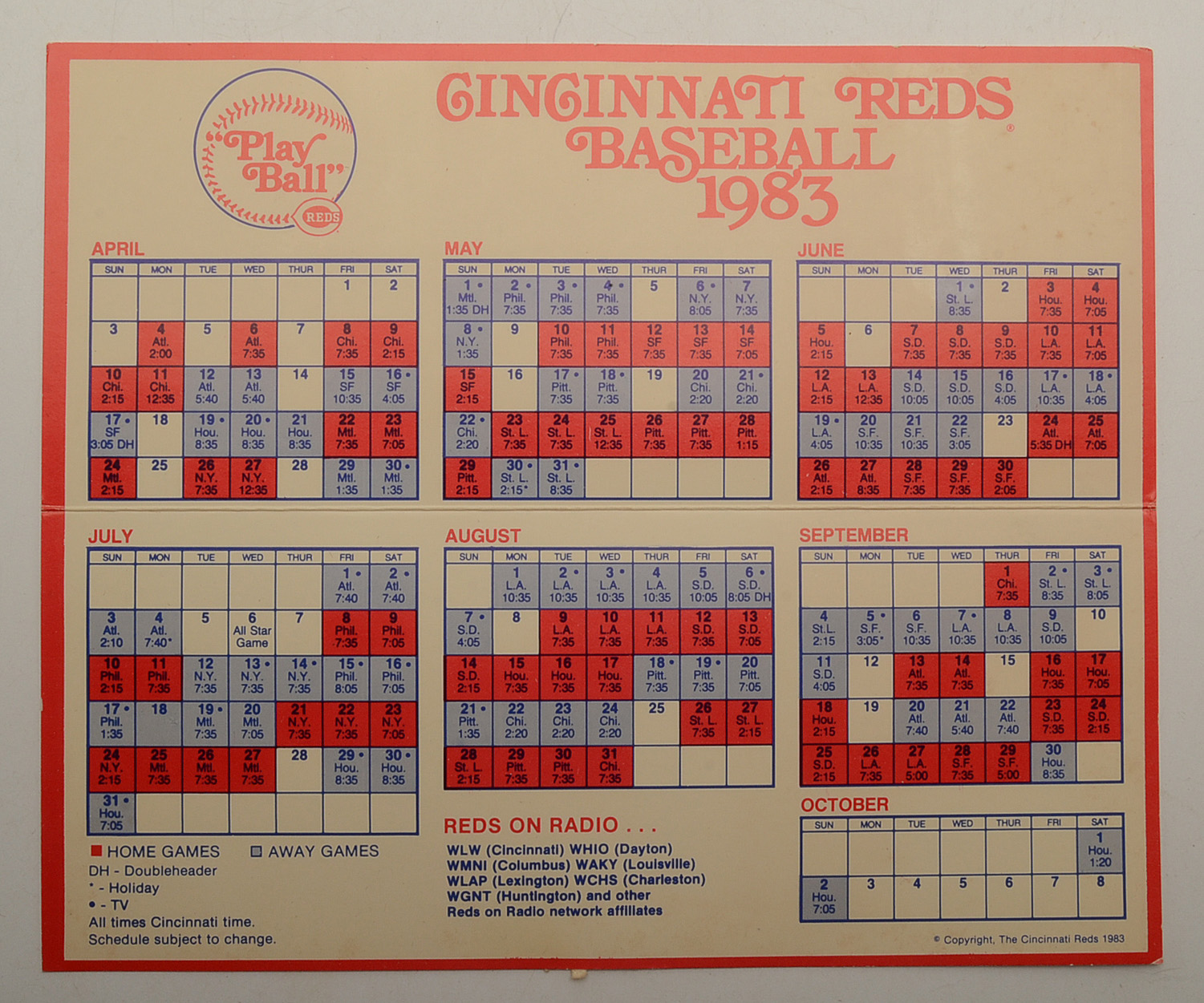 Cincinnati Reds Schedules