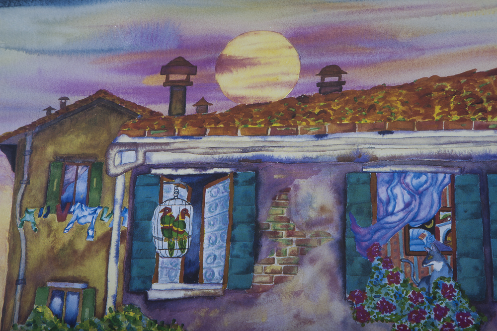 Victoria Salvano Signed Offset Lithograph Depicting Canal-Side Cafe