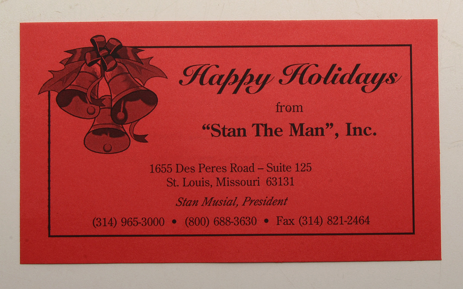 Stan Musial Signed Card With "Stan The Man" COA