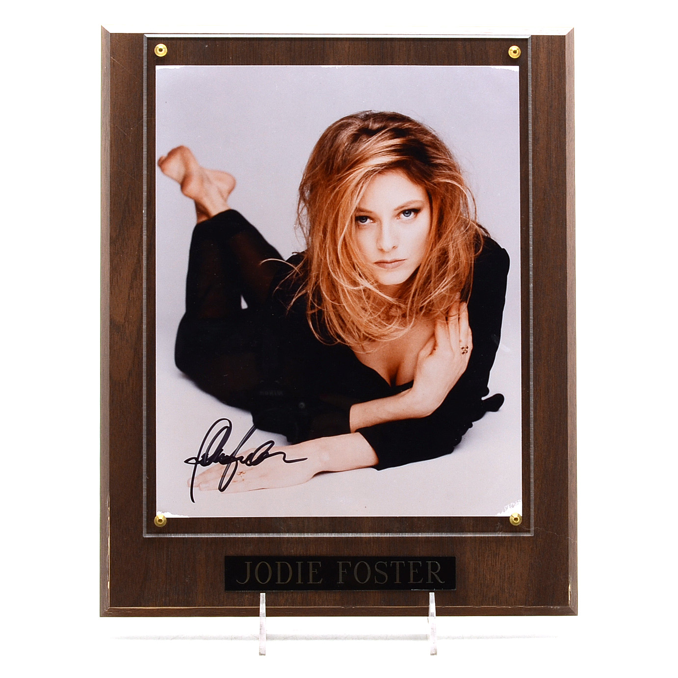 Jodie Foster Signed Photo On Wood Plaque With Name Plate