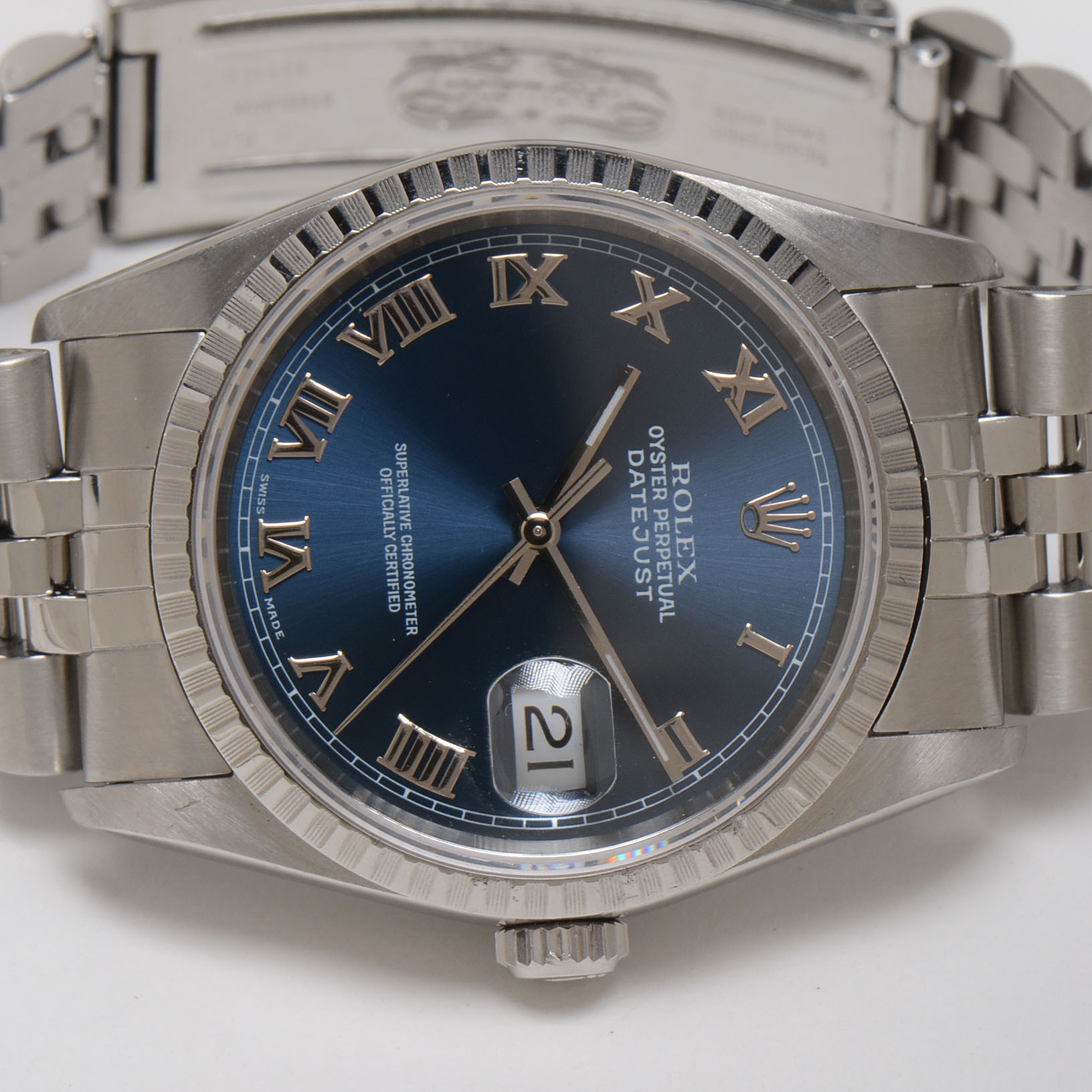 Rolex Datejust Steel 16220 Blue Roman Dial Automatic Watch