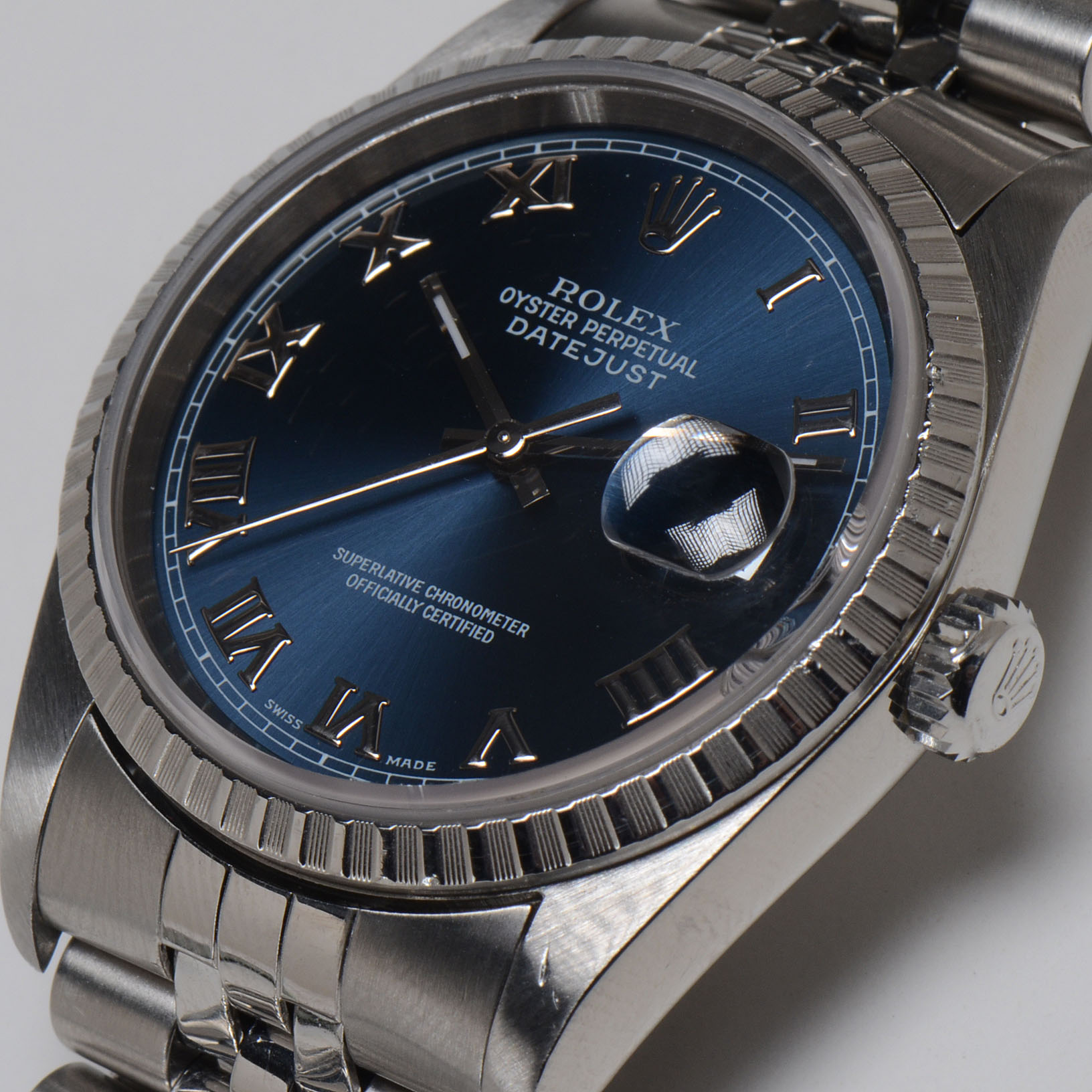 Rolex Datejust Steel 16220 Blue Roman Dial Automatic Watch