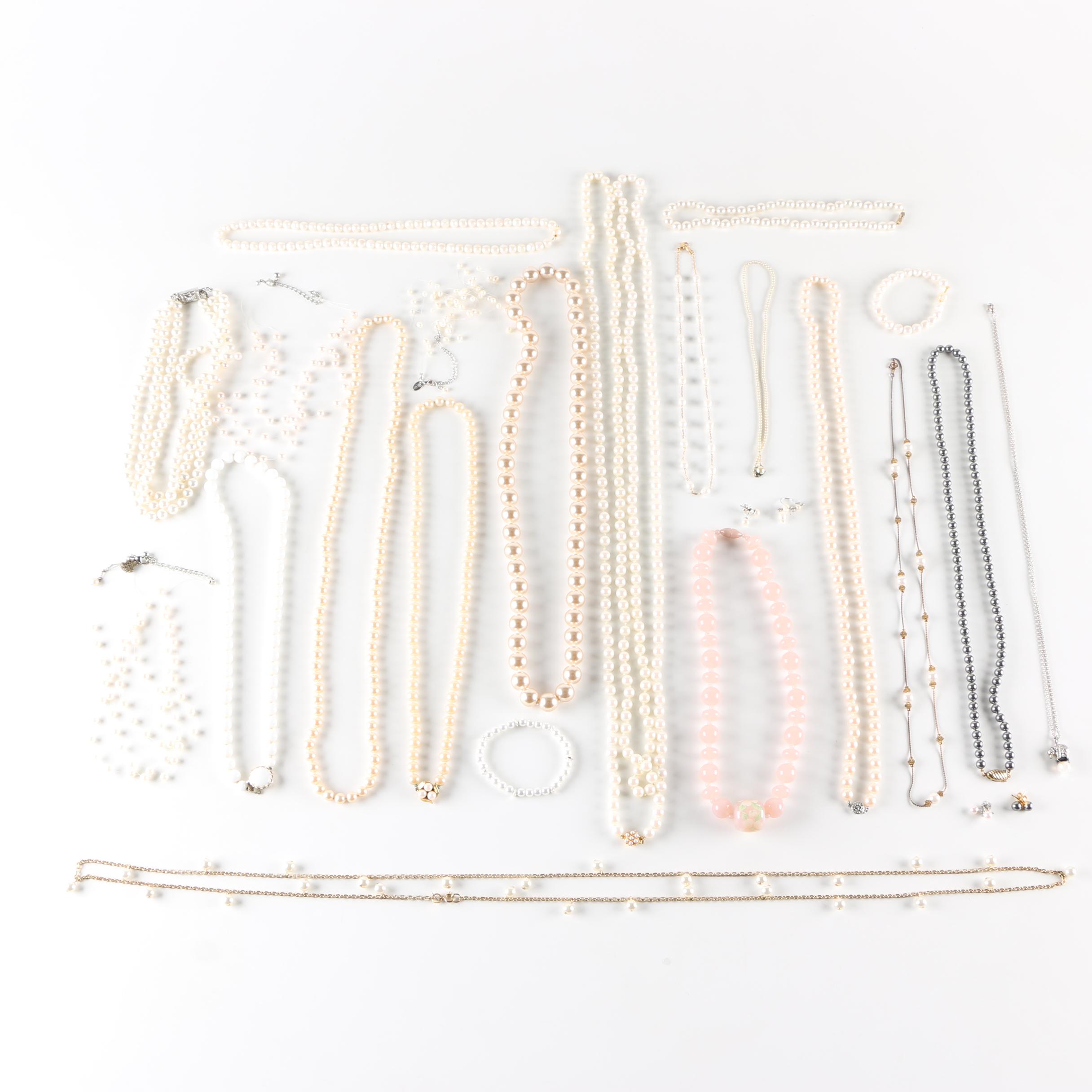 Faux Pearl Jewelry Including a Limited Edition Edgar Berebi Necklace