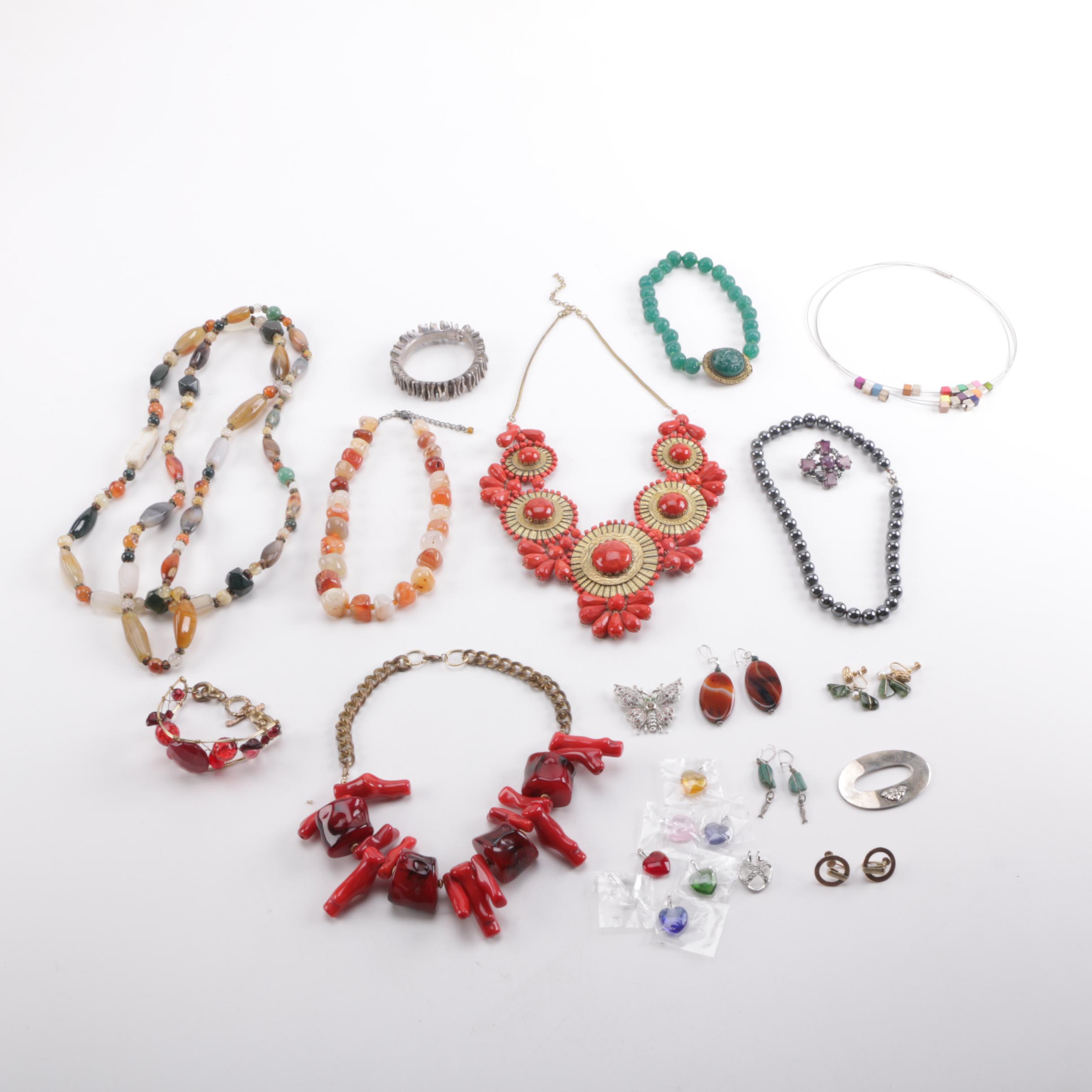 Assortment of Vintage Fashion and Stone Jewelry