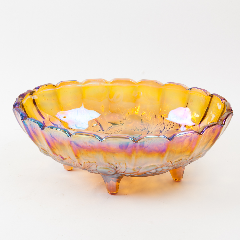 Vintage Carnival Glass Footed Fruit Bowl