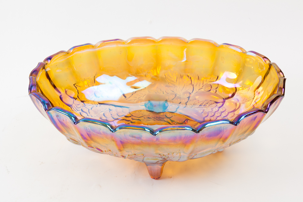Vintage Carnival Glass Footed Fruit Bowl