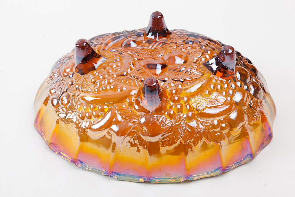 Vintage Carnival Glass Footed Fruit Bowl