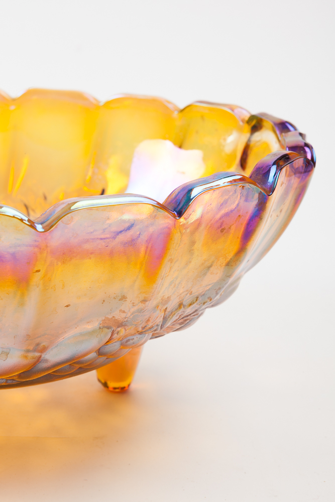 Vintage Carnival Glass Footed Fruit Bowl