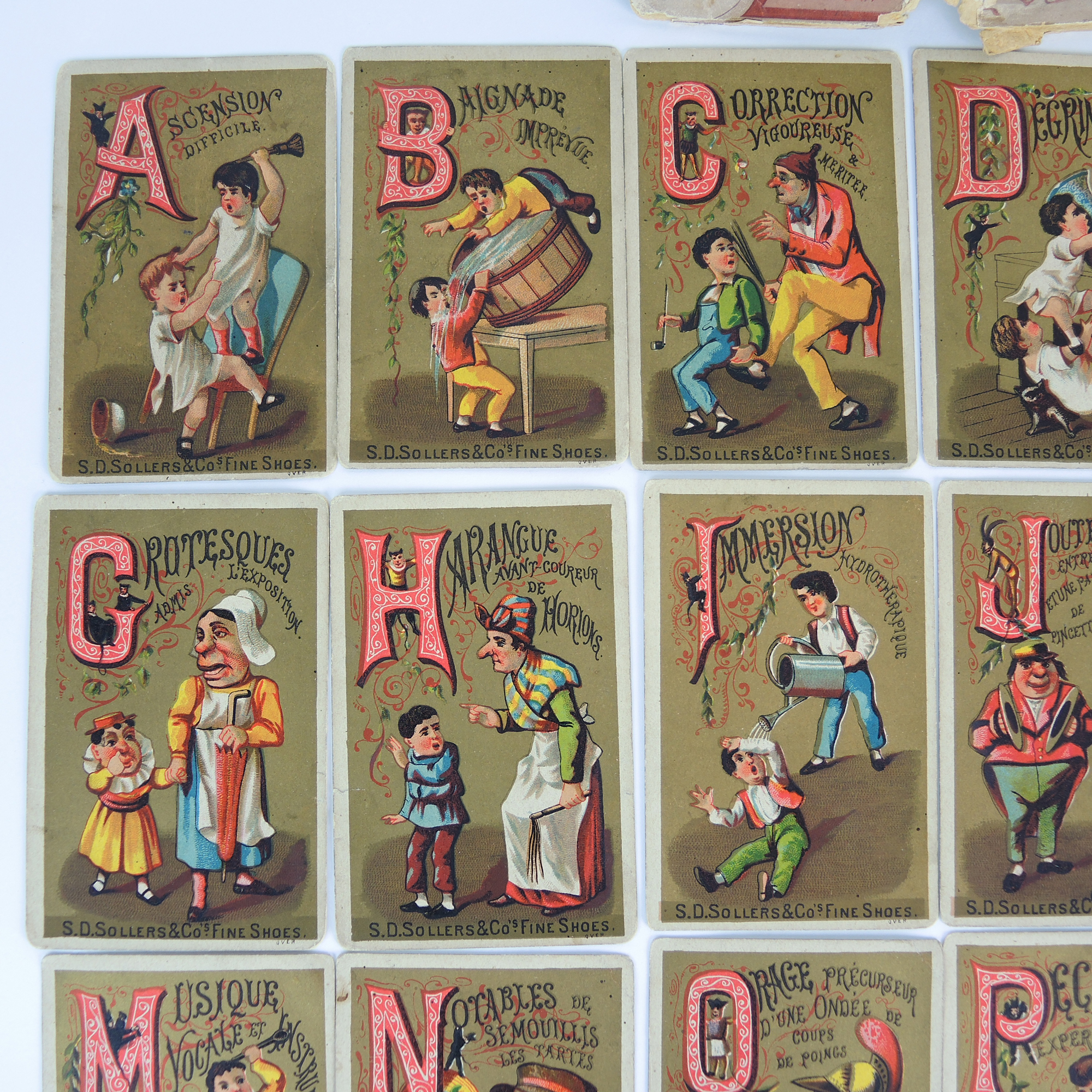 19th Century French Alphabet Victorian Trade Card Set by S.D. Sollers & Co.