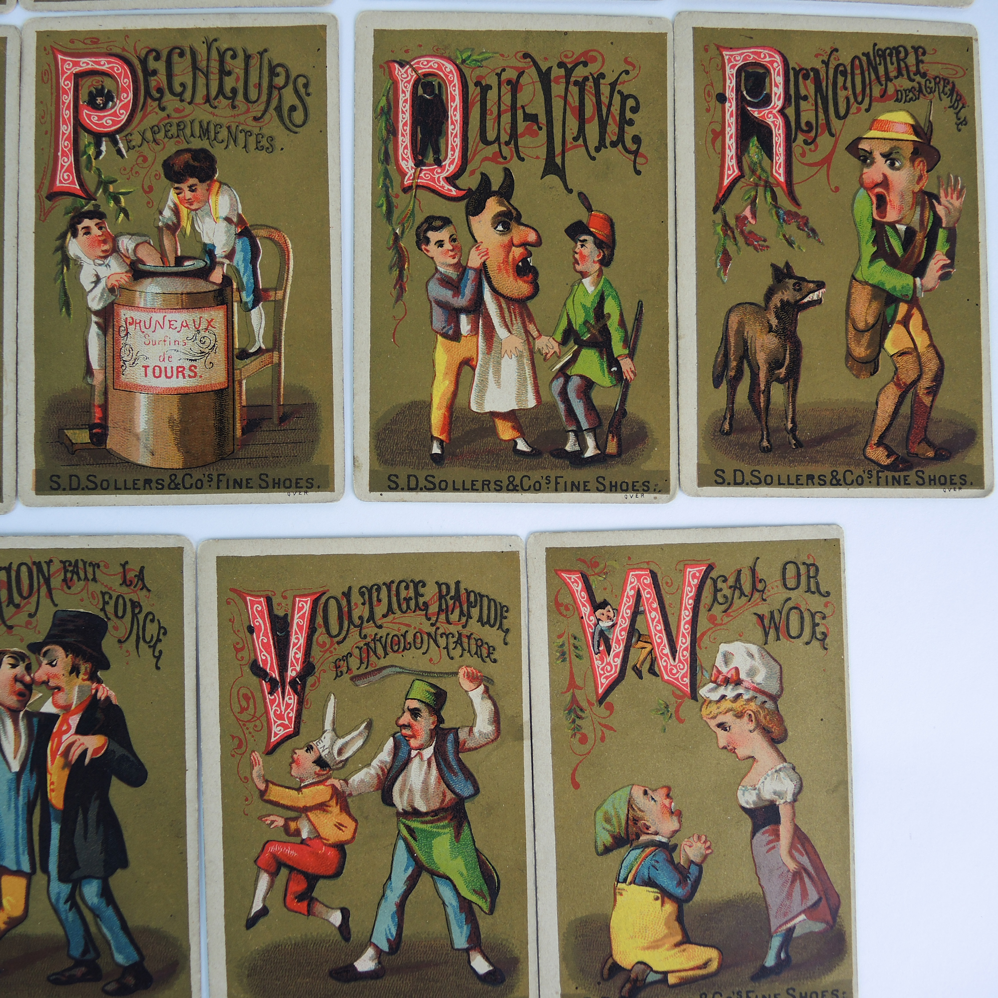 19th Century French Alphabet Victorian Trade Card Set by S.D. Sollers & Co.