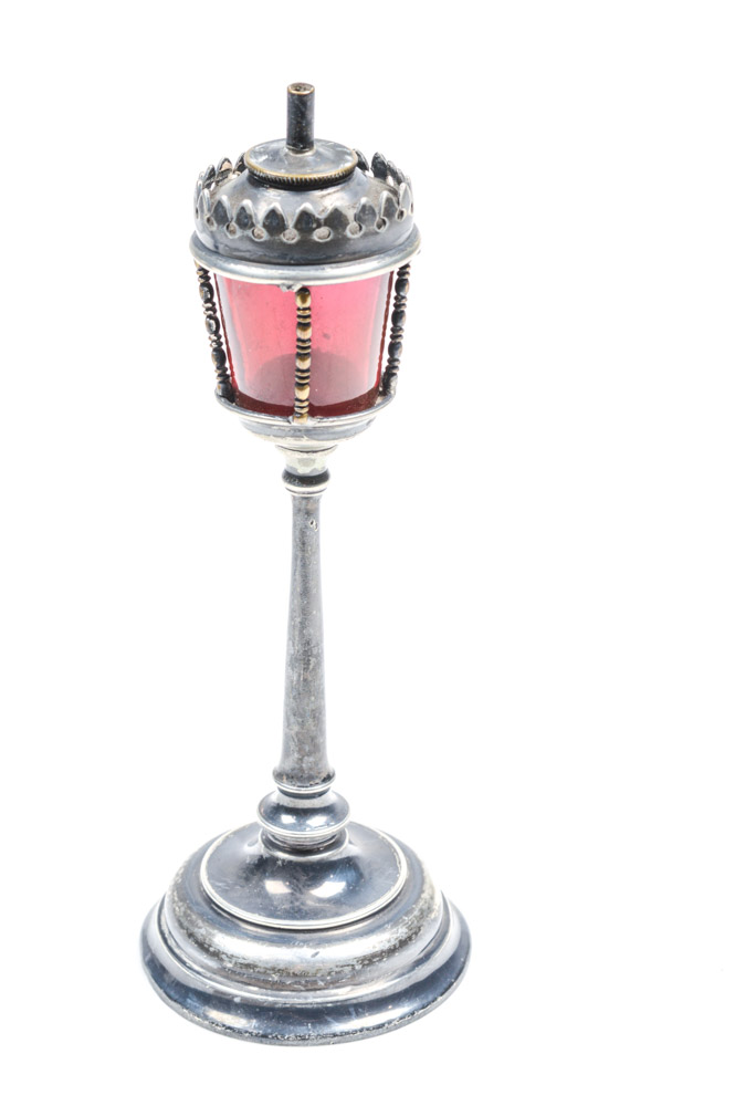 Antique Weighted Silver Plate Oil Lamp