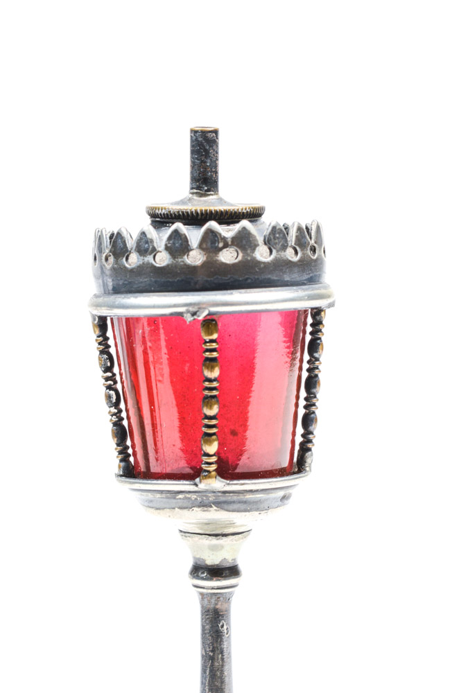 Antique Weighted Silver Plate Oil Lamp