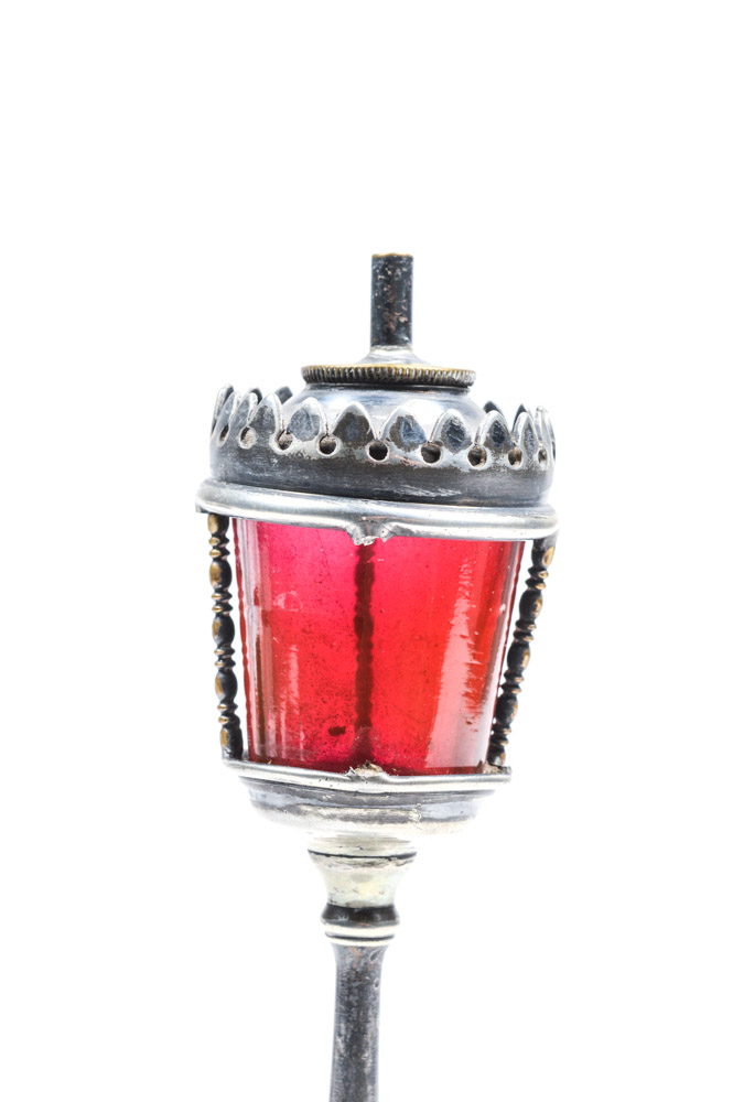 Antique Weighted Silver Plate Oil Lamp