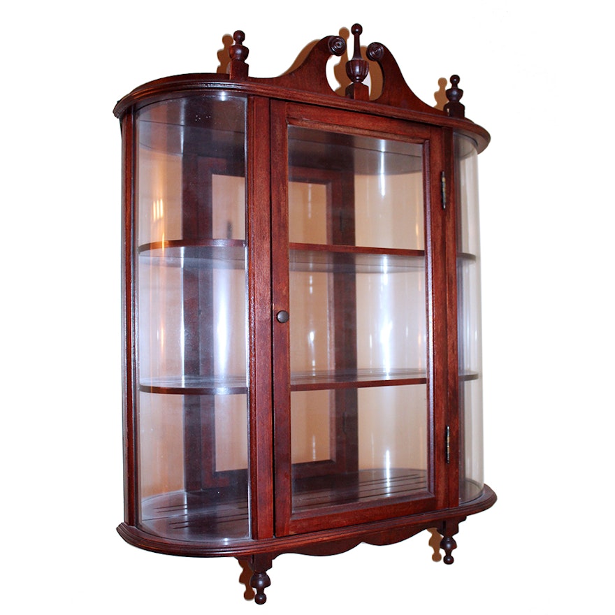 Small Cherry Wood and Glass Wall Curio Cabinet