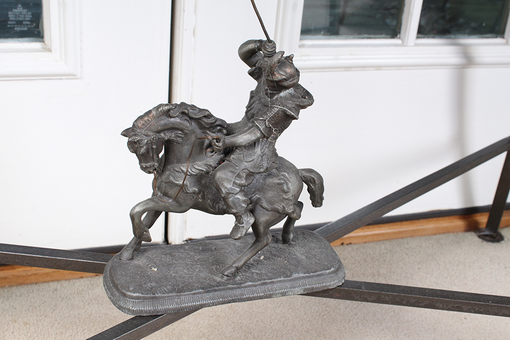 Early Carved Walnut Spanish Papelera with Bone Columns and Wrought Iron Mounts and Custom Stand