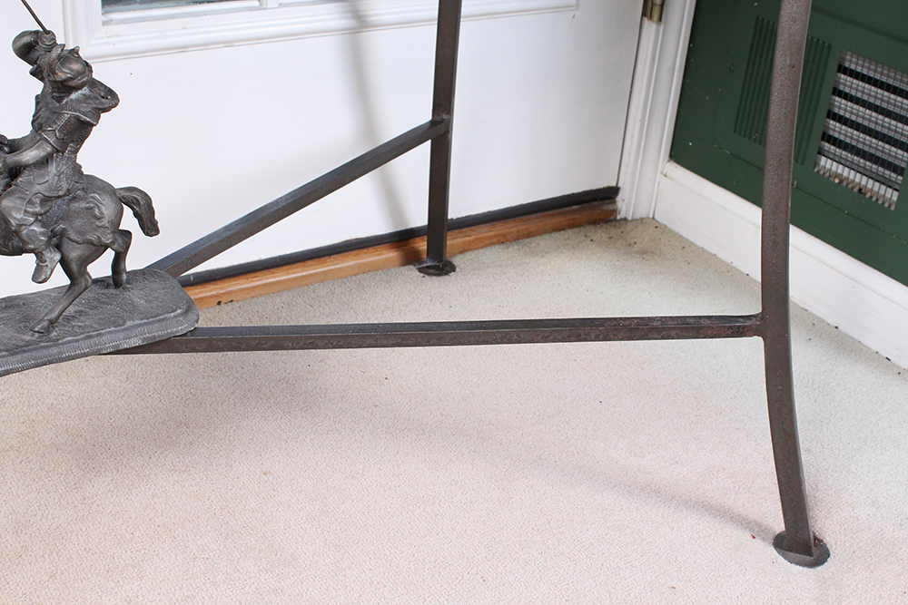 Early Carved Walnut Spanish Papelera with Bone Columns and Wrought Iron Mounts and Custom Stand