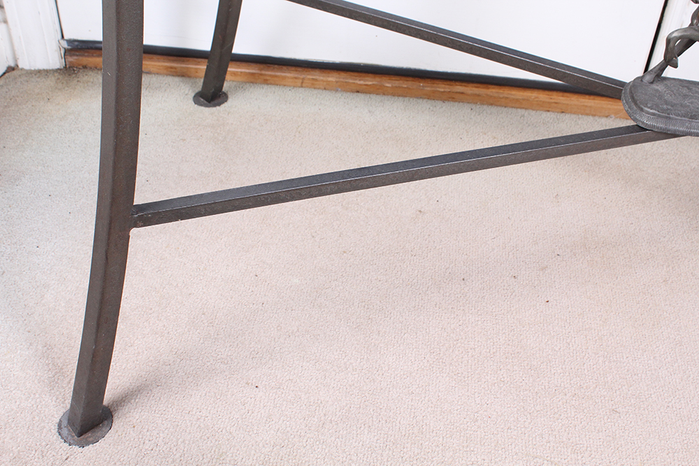 Early Carved Walnut Spanish Papelera with Bone Columns and Wrought Iron Mounts and Custom Stand