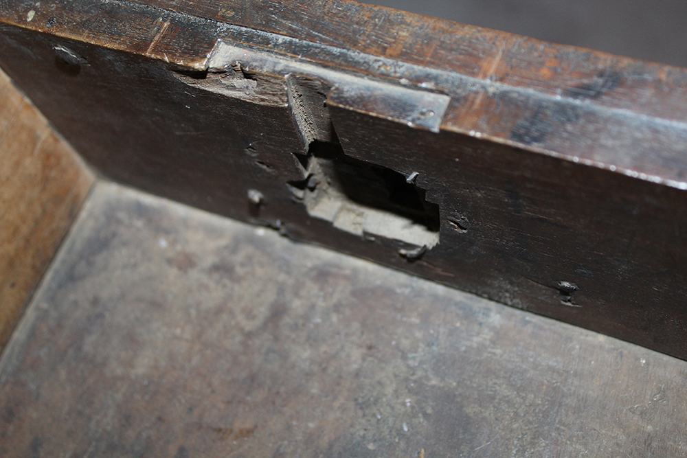 Early Carved Walnut Spanish Papelera with Bone Columns and Wrought Iron Mounts and Custom Stand