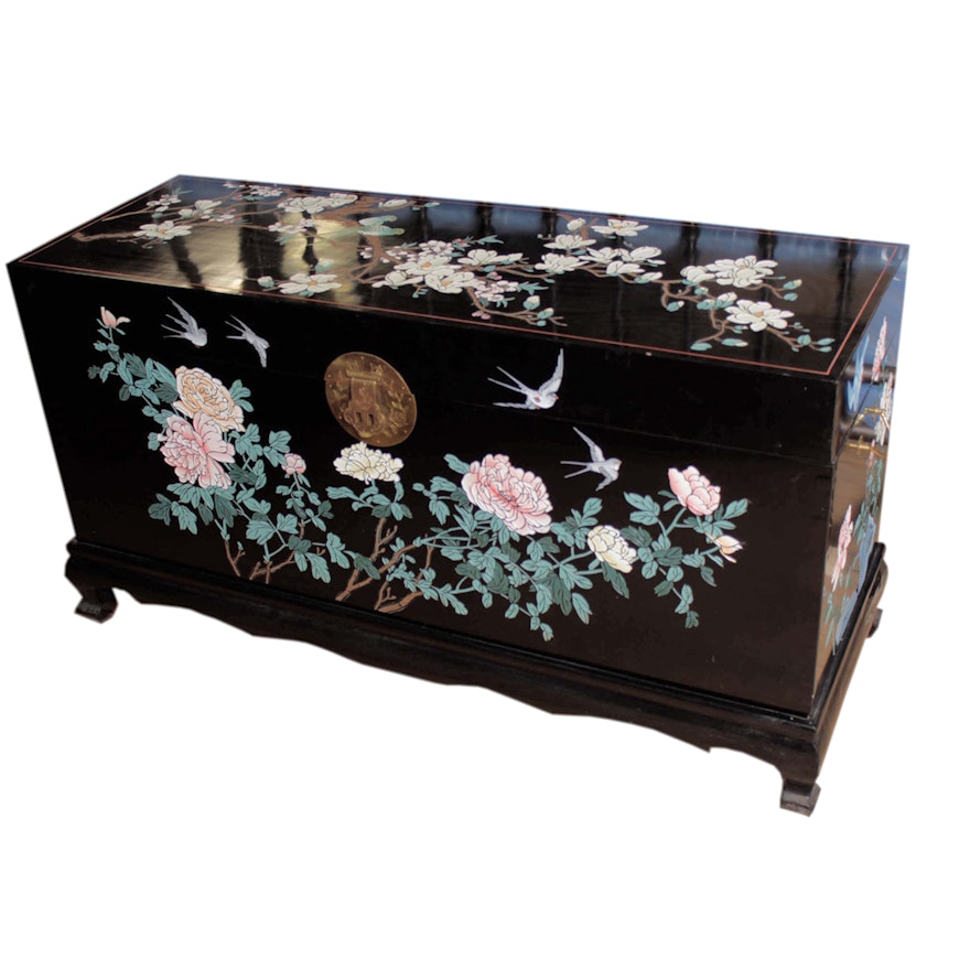 Black Lacquered Chinoiserie Chest on Stand