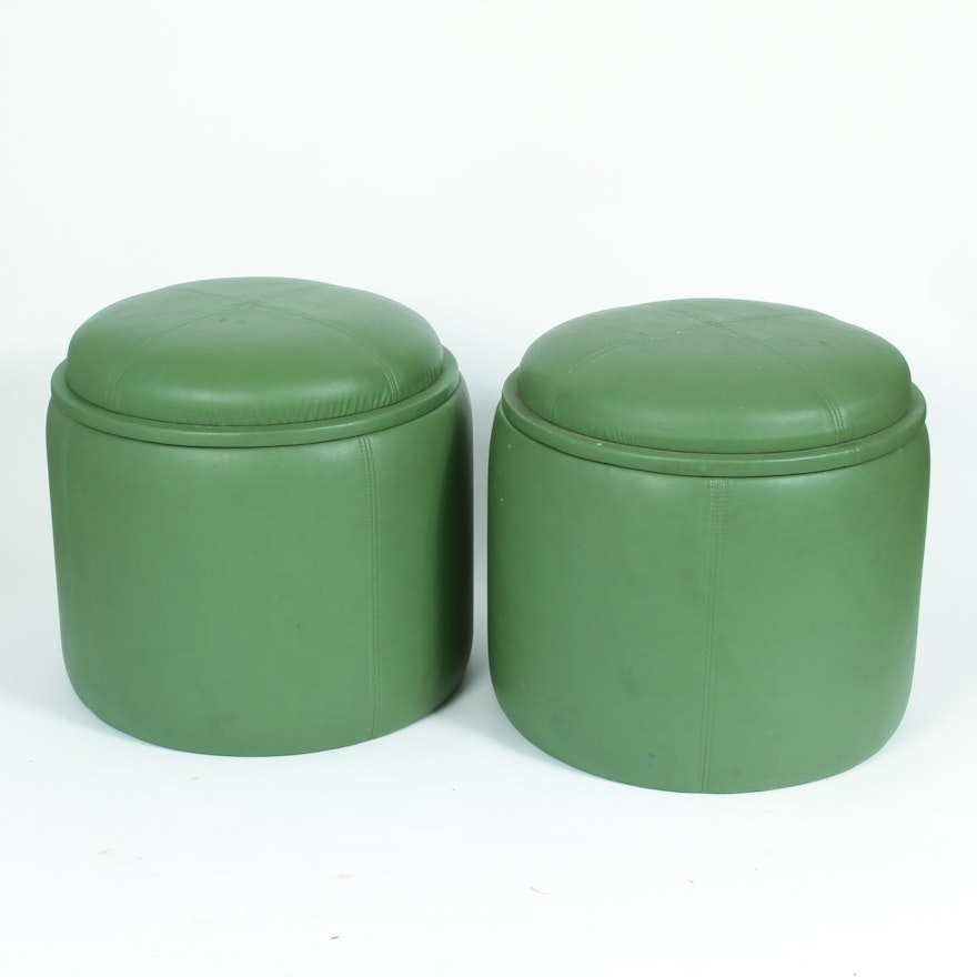 Green Leather Storage Ottomans