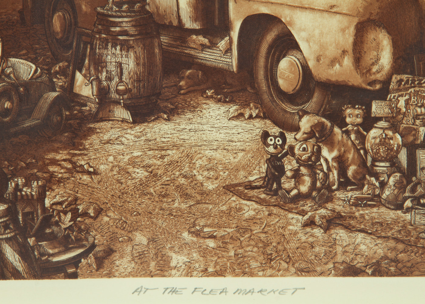 Lithograph Print on Paper "At the Flea Market"