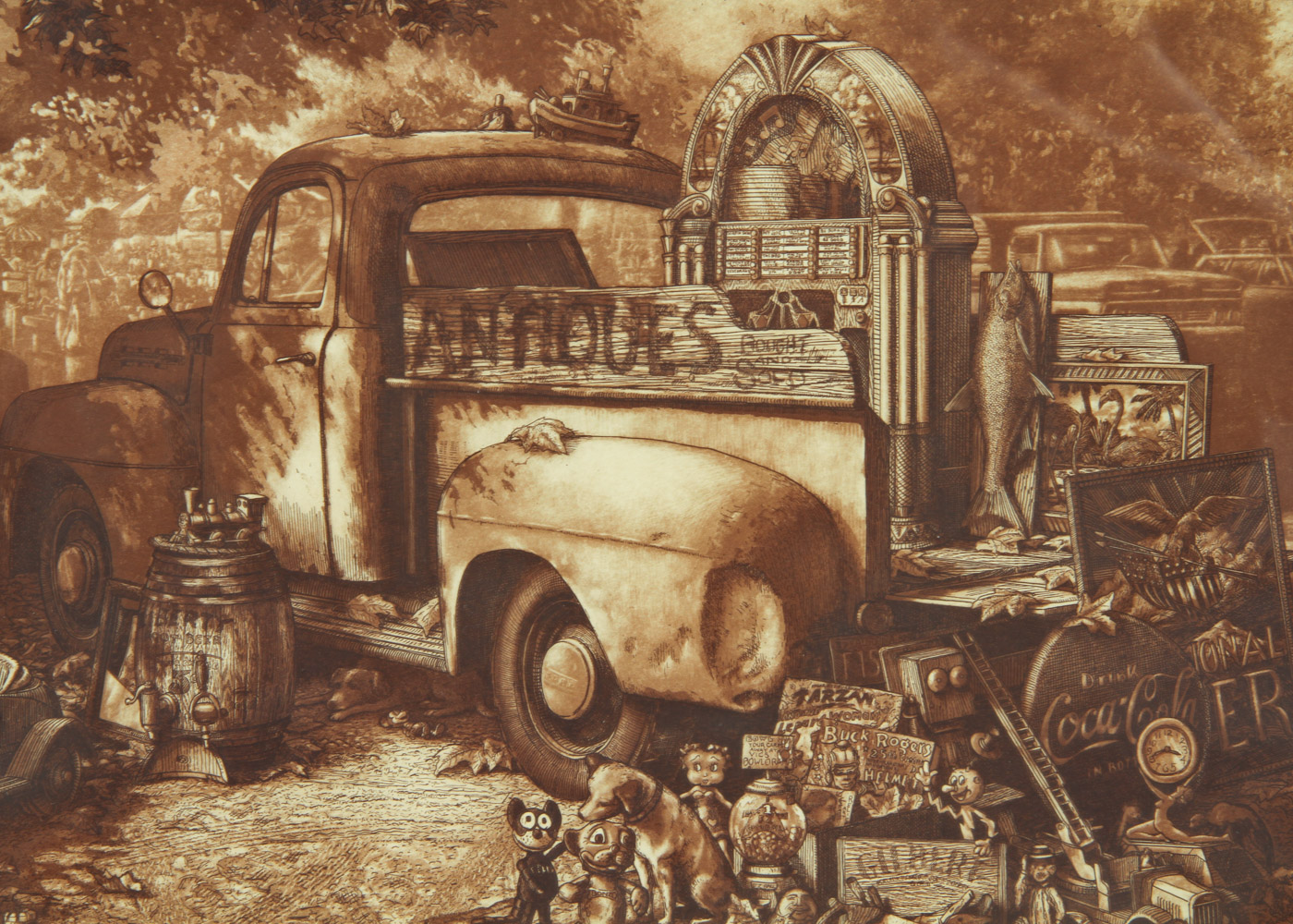 Lithograph Print on Paper "At the Flea Market"
