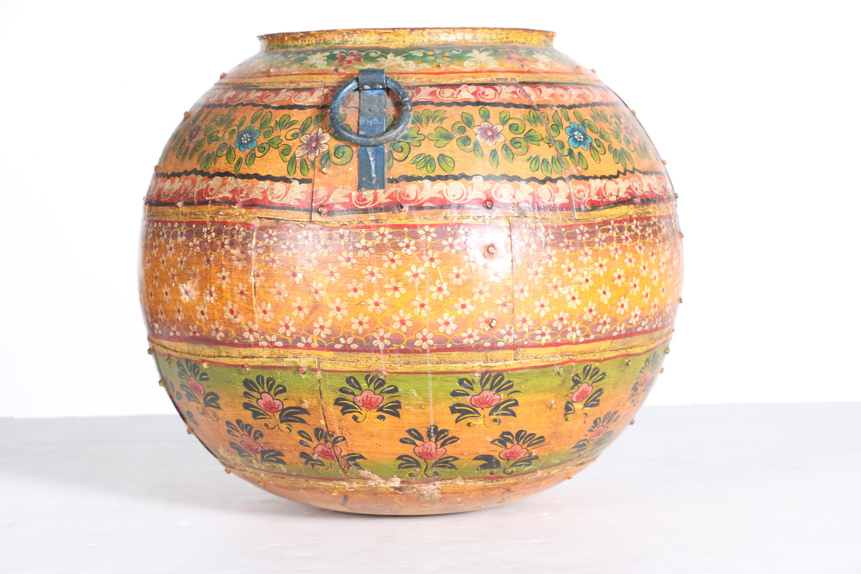 Large Hand-Painted Iron Pot