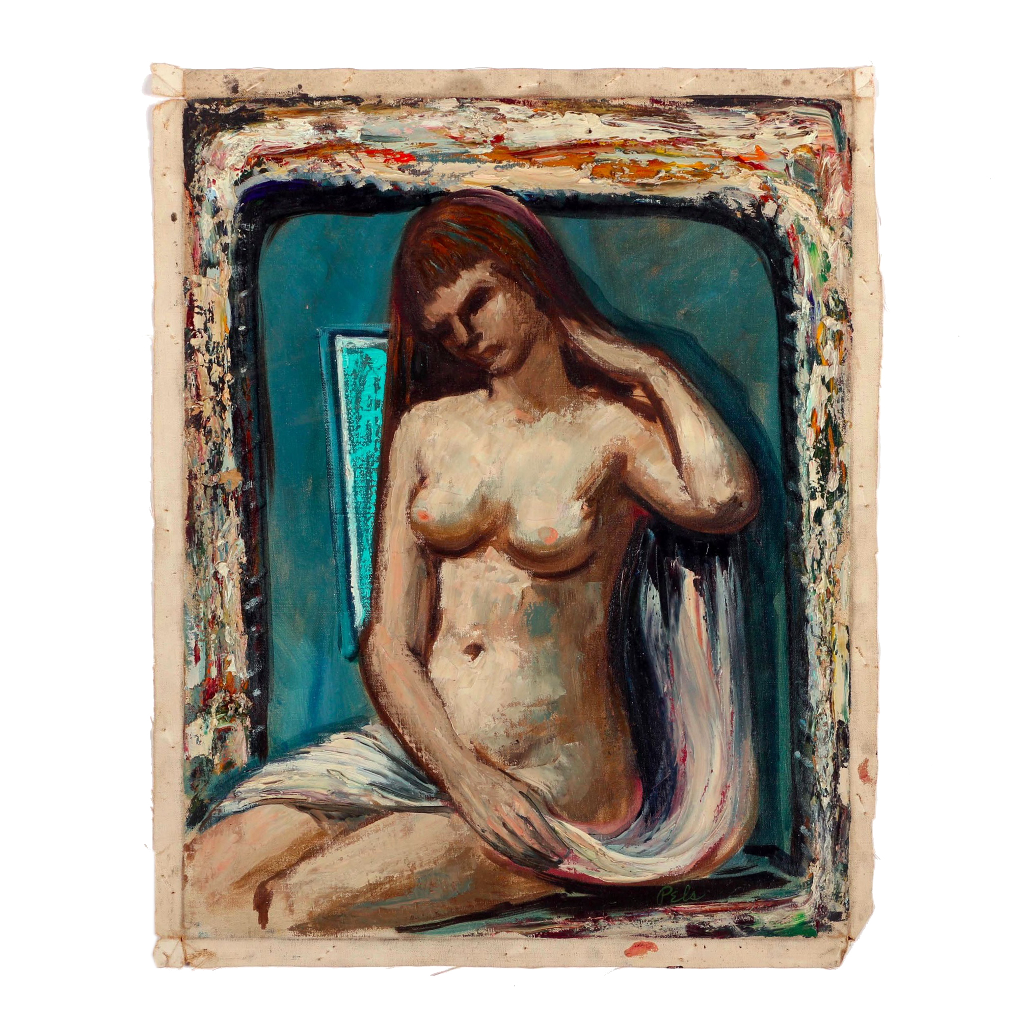 Albert Pels Oil Painting on Unstretched Canvas of Nude Figure